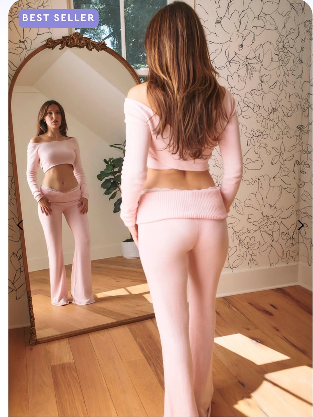 Pink Knit Wide-Leg Pants